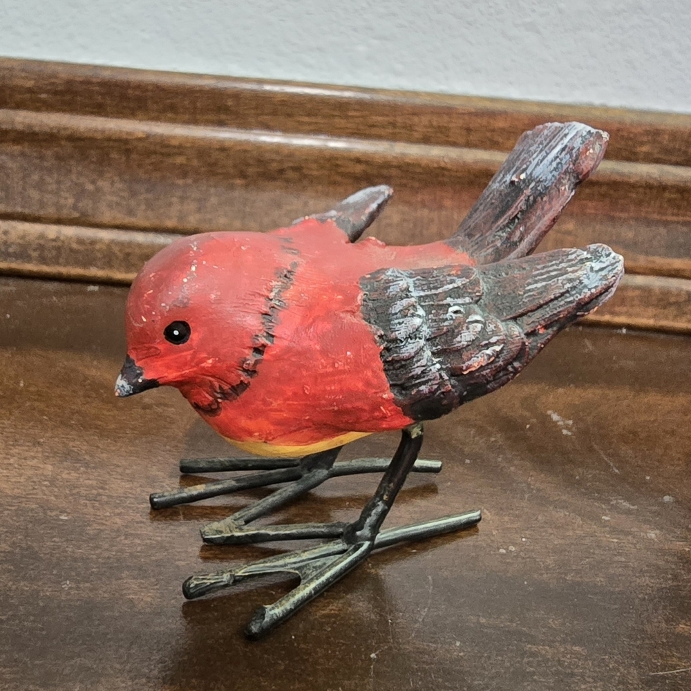 Red Black And Yellow Decorative Bird Figurine Resin